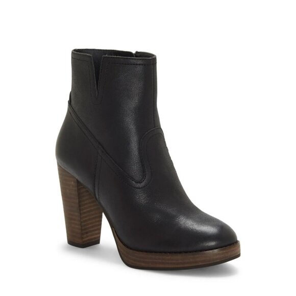 Wmns Lucky Brand Quintei Leather Zipper Western Ankle Boots Booties Sz 8.5M Blk - Picture 1 of 13